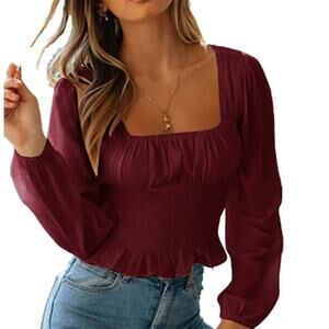 Amaryllis Burgundy Square Neck Blouse NWOT